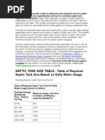 Septic Tank Size Table