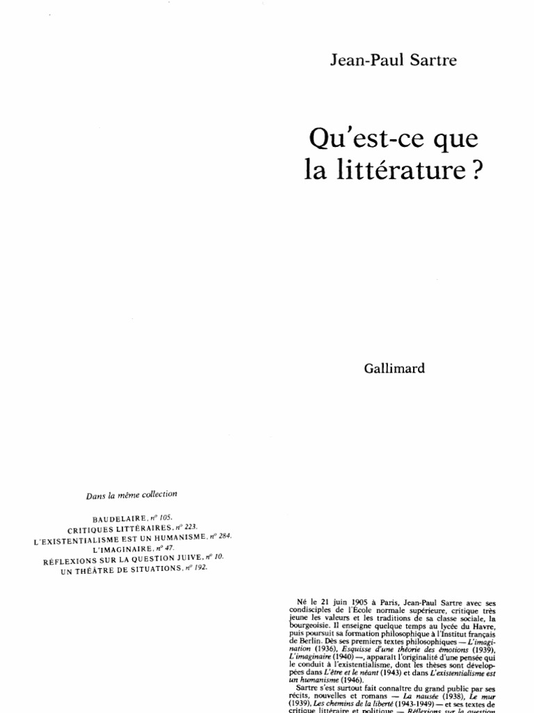 Ebook Jean Paul Sartre Qu Est Ce Que La Litterature PDF