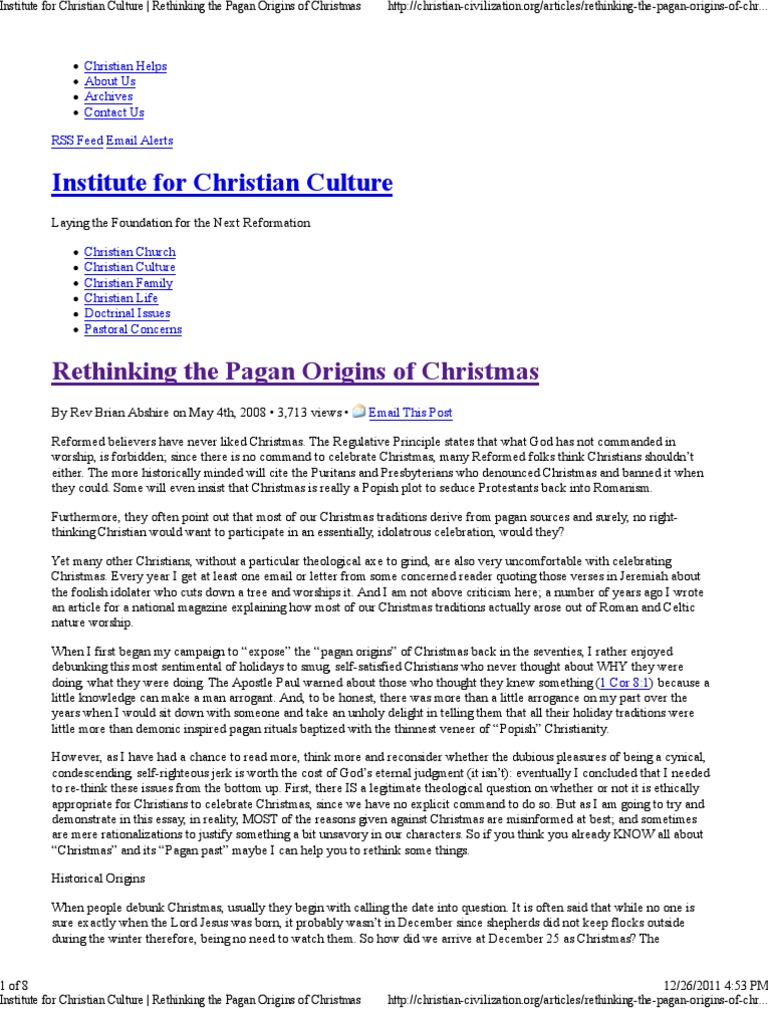 Rethinking The Pagan Origins of Christmas PDF Christmas Christmas