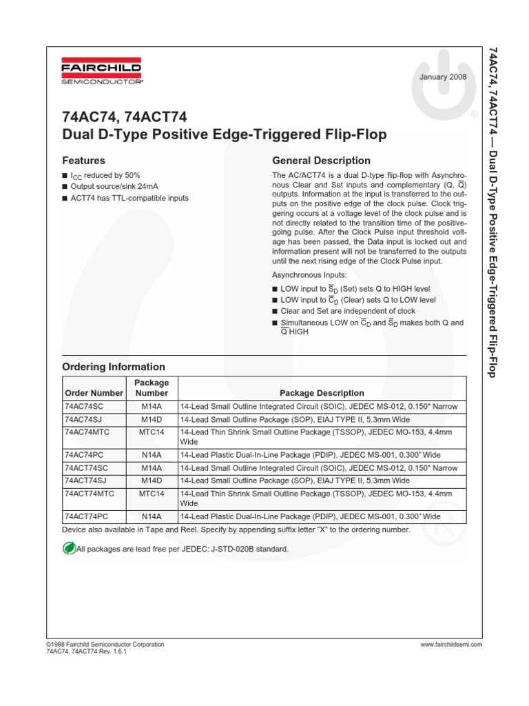 74AC74, 74ACT74 Dual D-Type Positive Edge-Triggered Flip-Flop | PDF ...