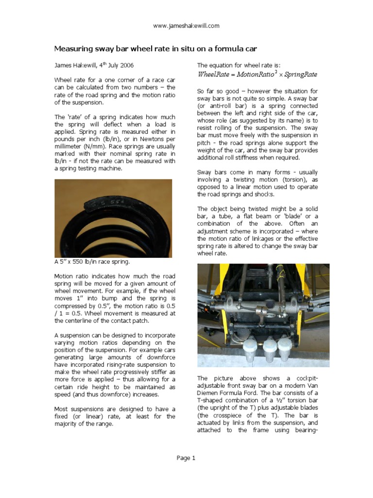 Measuring Sway Bar Wheel Rate In Situ On A Formula Car Springrate O