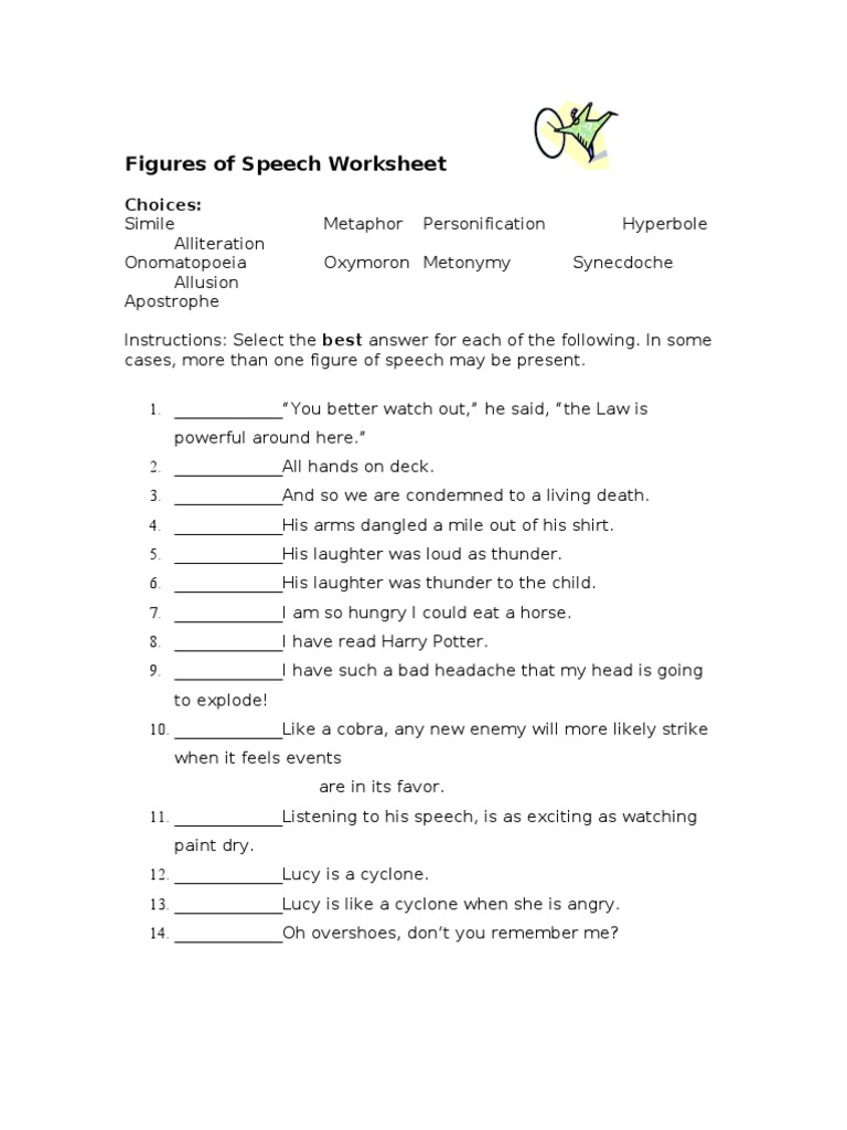 Free Worksheet Figures Of Speech Worksheet extrafigures of speech worksheet doc