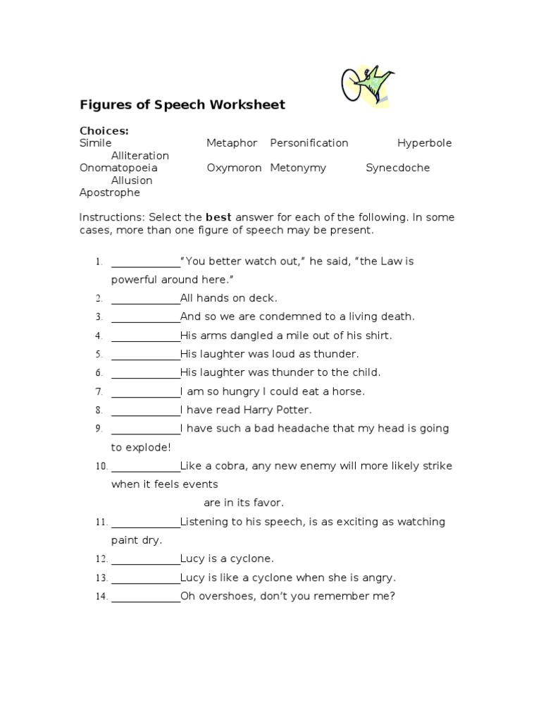 figures of speech worksheet grade 5 pdf