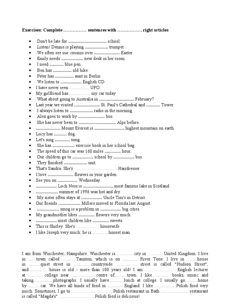 Exercises A An The | PDF