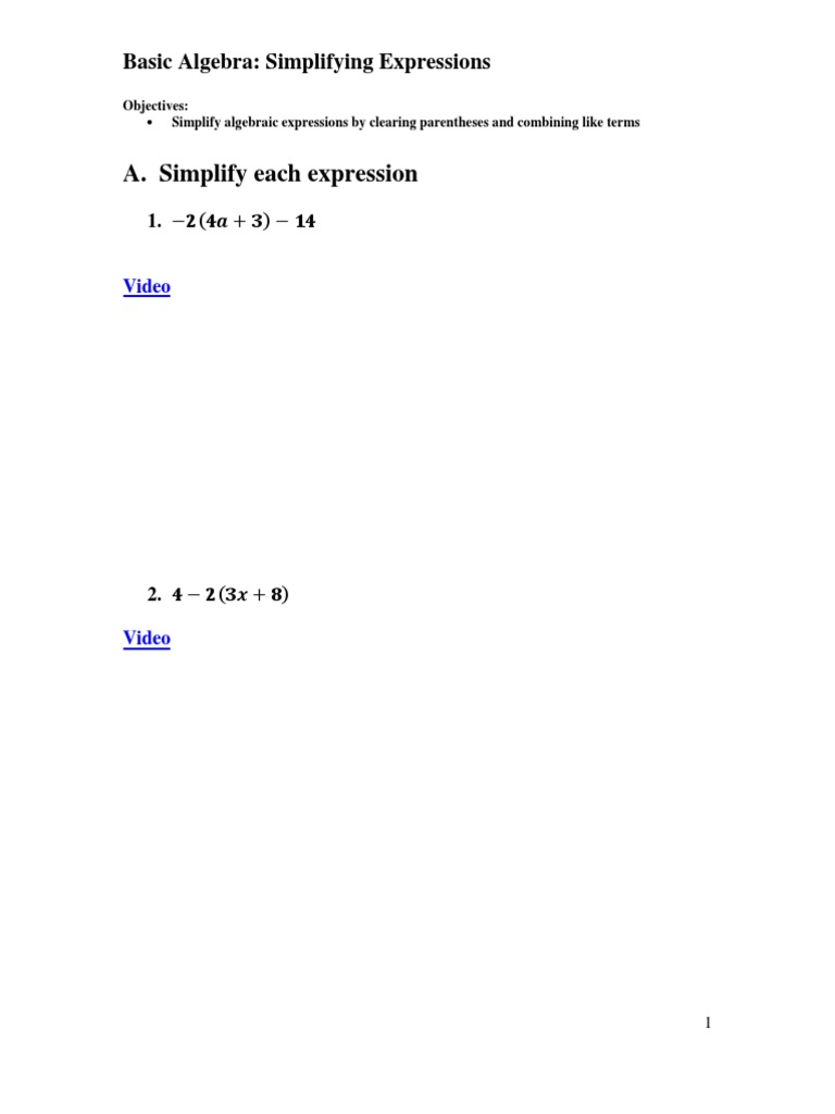 Simplifying Algebraic Expressions Guide | PDF