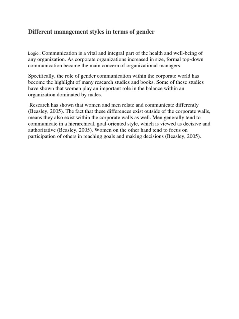 Gender Differences in Management Styles | PDF | Leadership | Gender