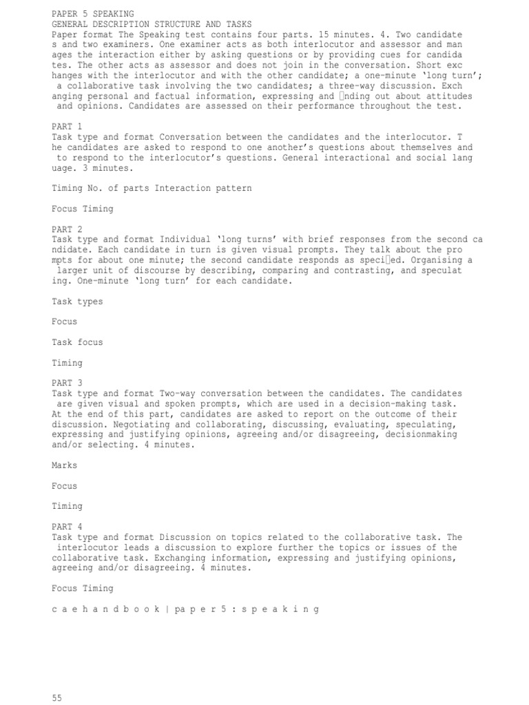 CAE Speaking Test Overview and Tasks | PDF | Test (Assessment ...