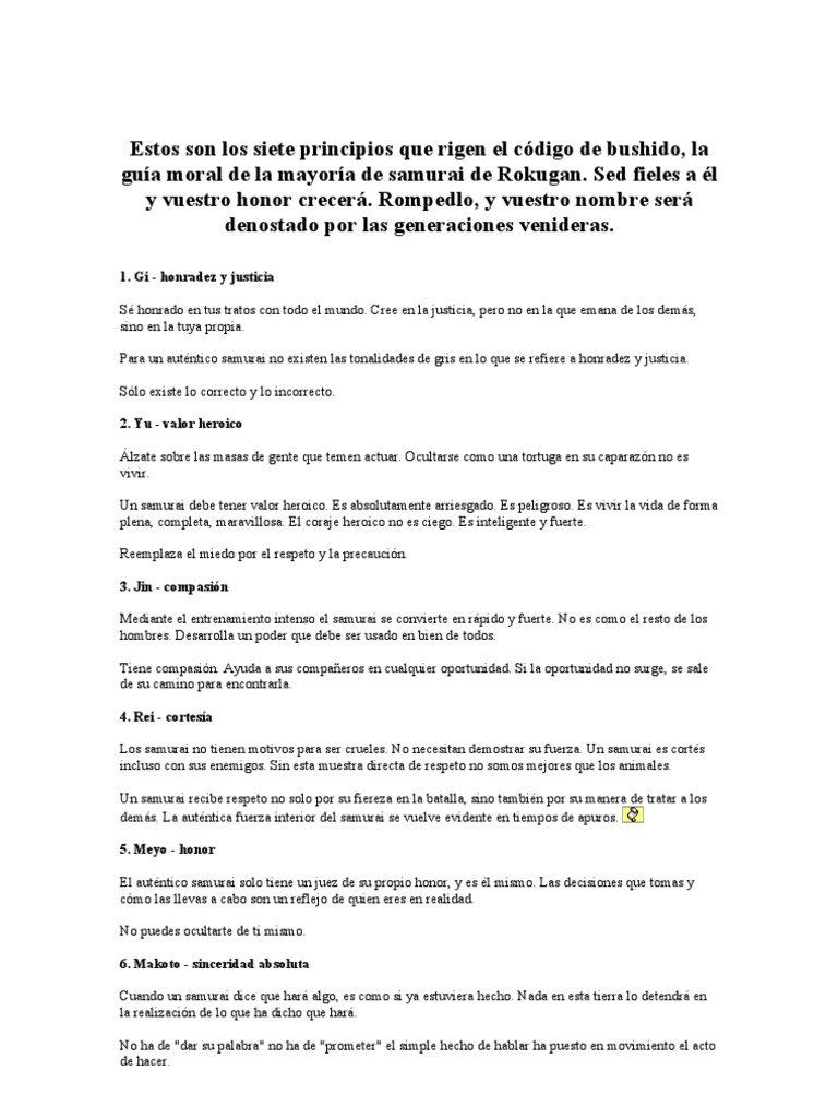 Los 7 Principios del Bushido | PDF | Bushido | Conflicto armado