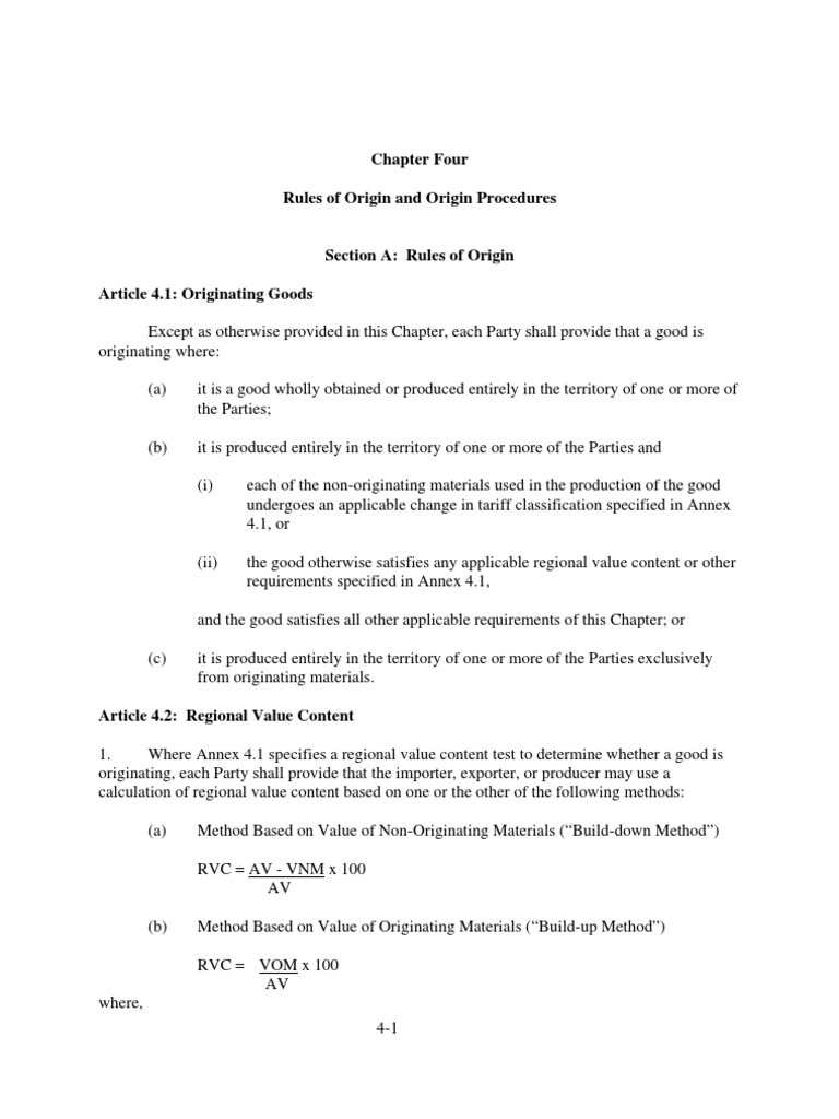 Chapter Four Rules of Origin and Origin Procedures PDF Customs Tariff