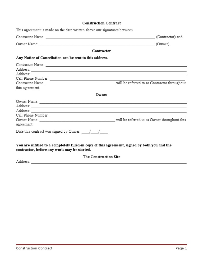 Construction Contract Agreement Sample | PDF | General Contractor ...