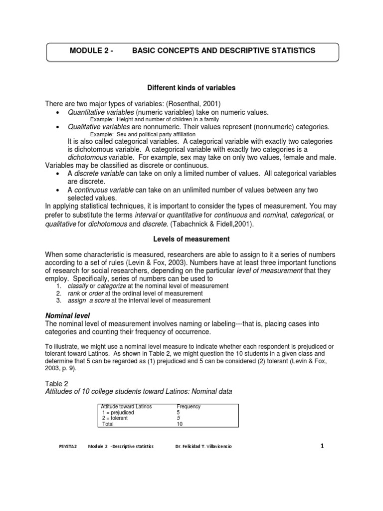 Descriptive Statistics Overview | PDF | Wellness