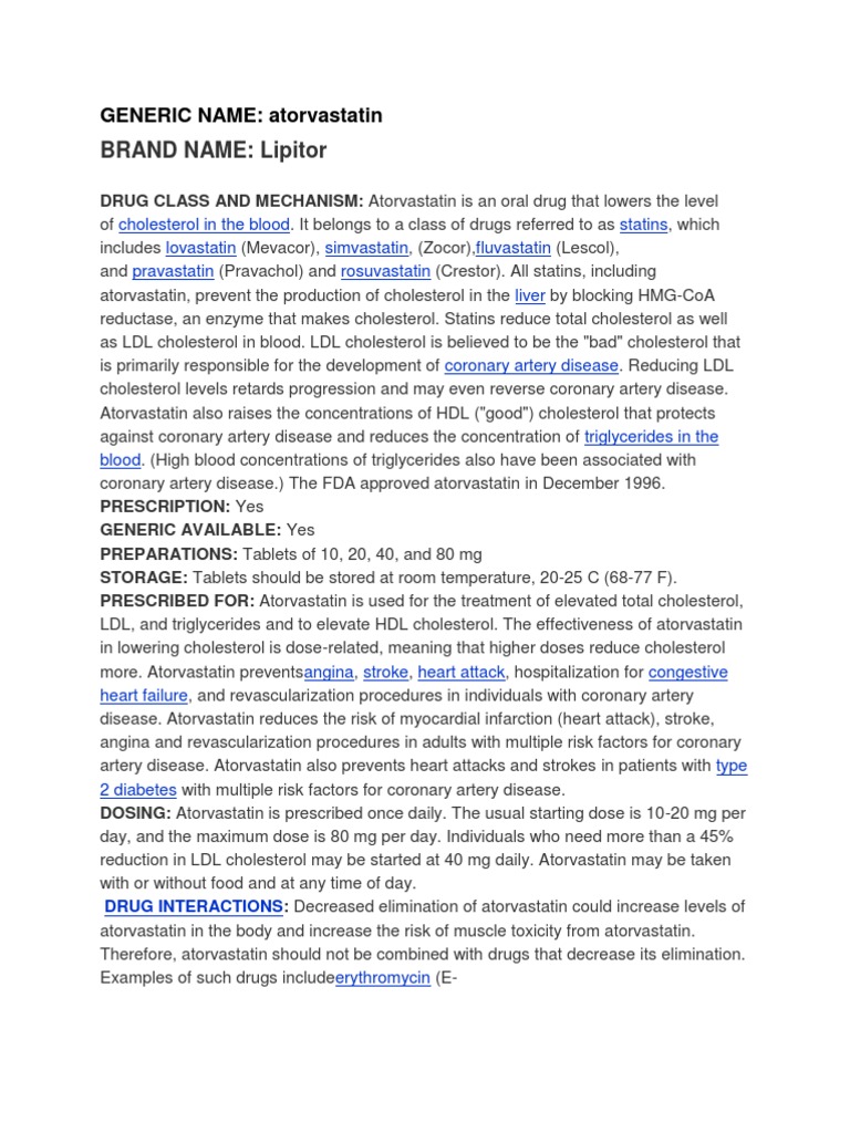 Atorvastatin: Cholesterol-Lowering Statin | PDF | Wellness