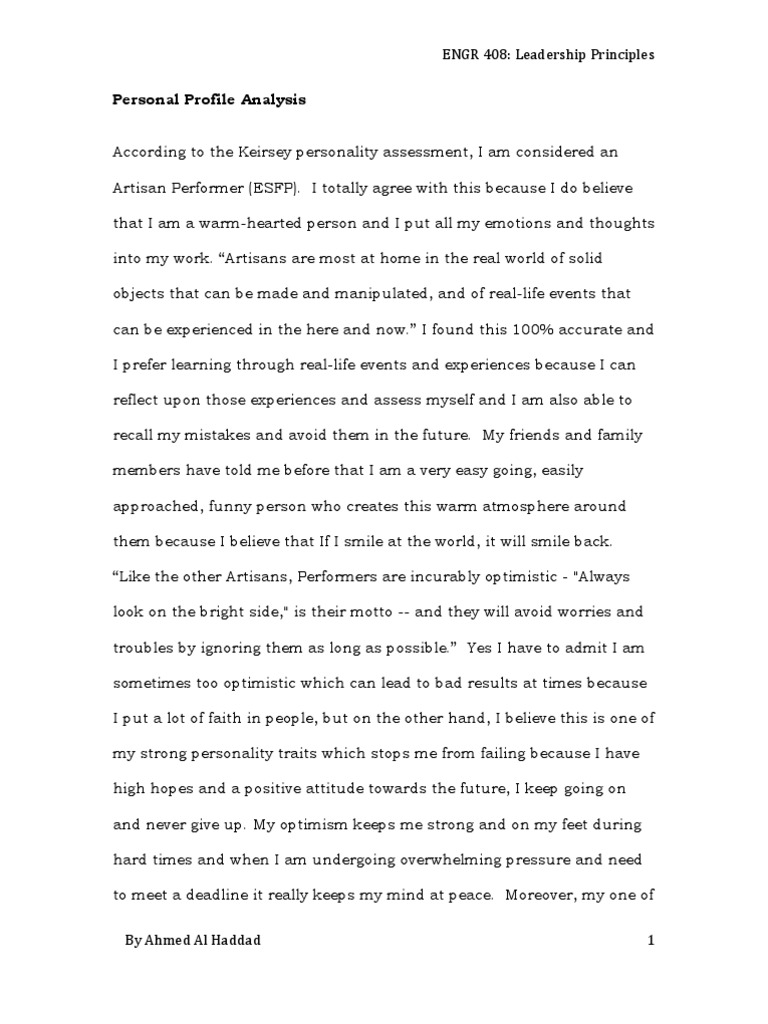 Personal Profile Analysis Personality Type Leadership