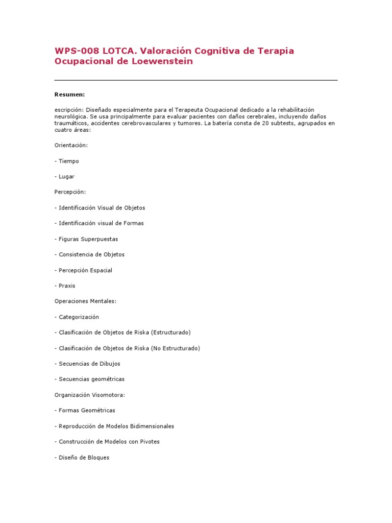 LOTCA | PDF | Relaciones personales, crianza y desarrollo personal ...
