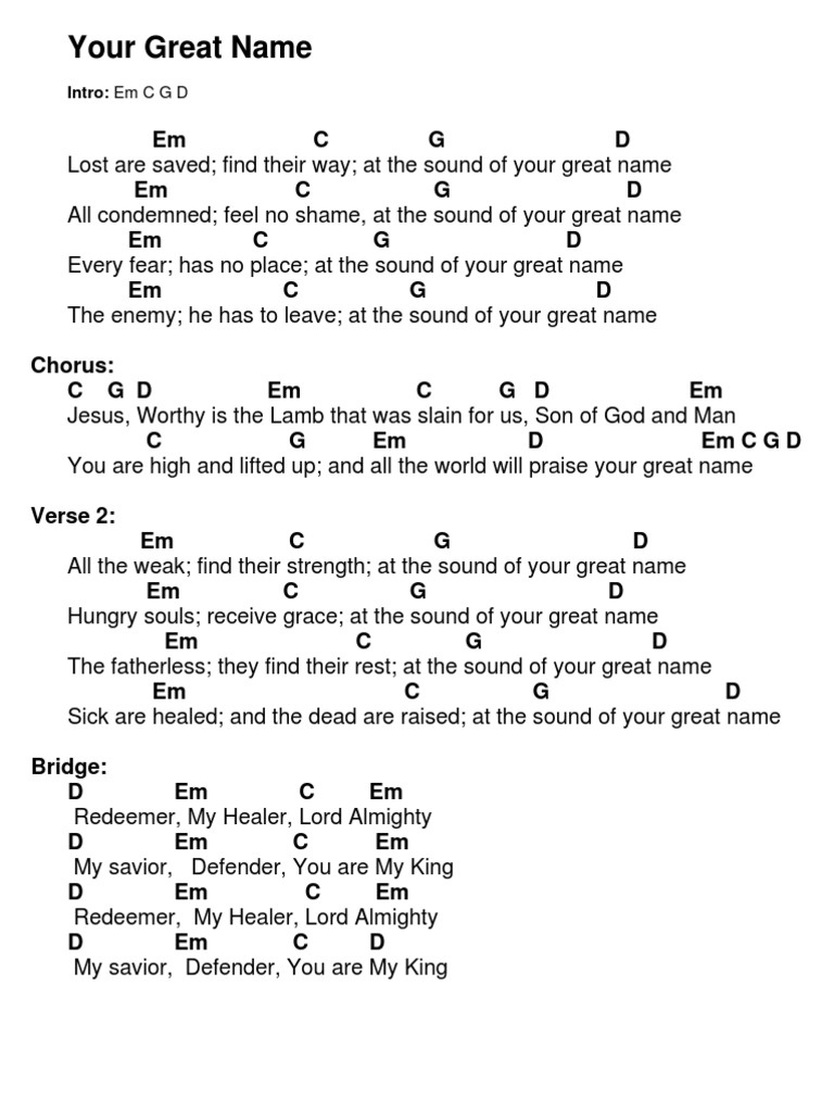 Your Great Name Chords Pdf Faith Healing Song Structure