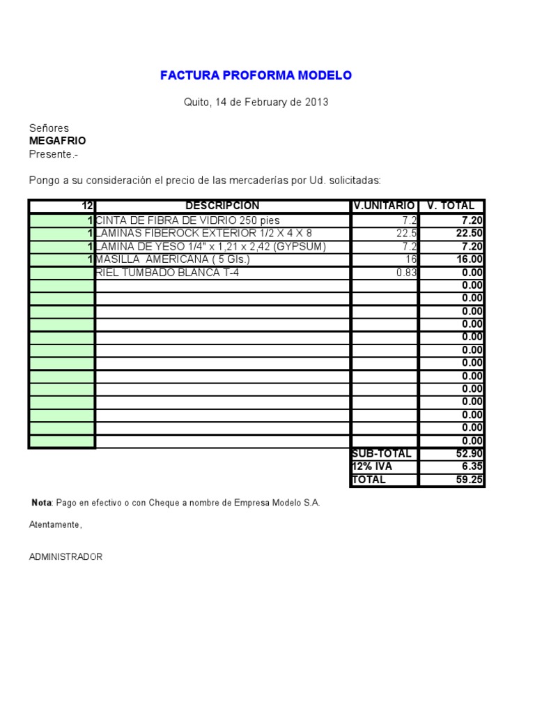 Modelo de Factura Proforma para Ferretería | PDF
