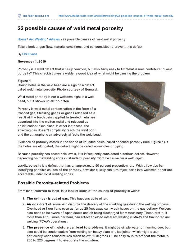 22 Possible Causes of Weld Metal Porosity PDF Welding Construction