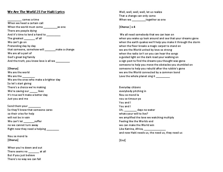 We Are The World 25 For Haiti Lyrics Pdf