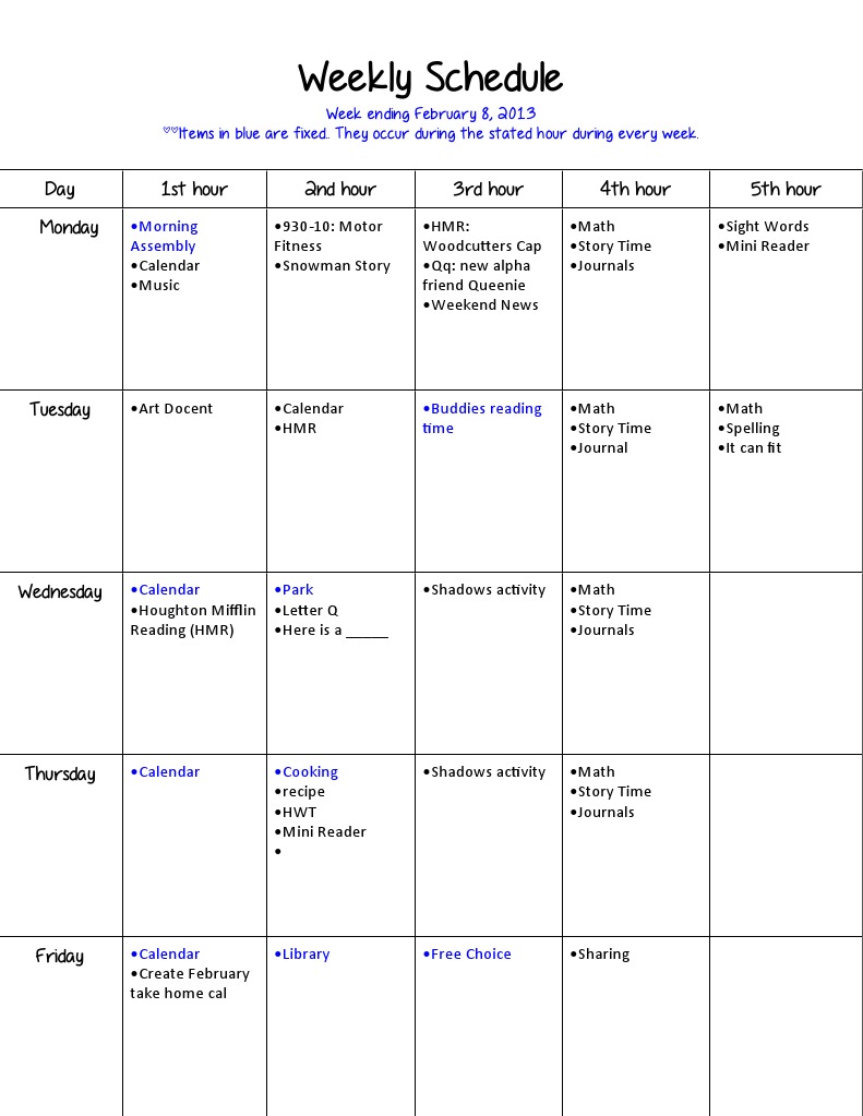 Weekly Class Schedule Overview | PDF