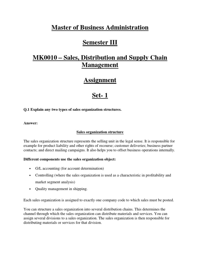 Master of Business Administration Semester III MK0010 - Sales ...