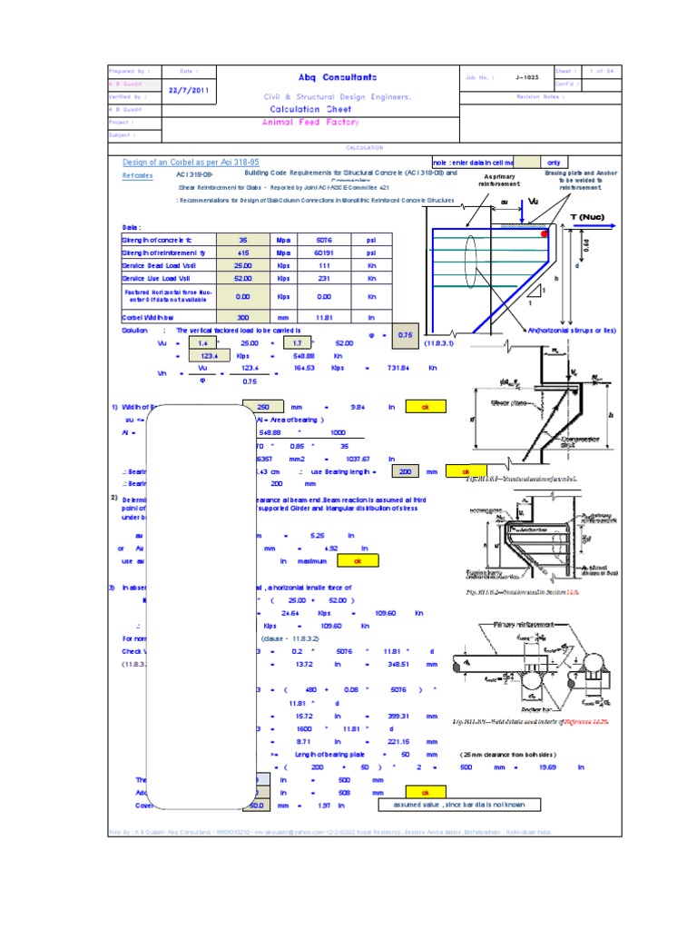 Design of RCC Corbel As Per Aci 318 95 PDF Structural Steel Concrete