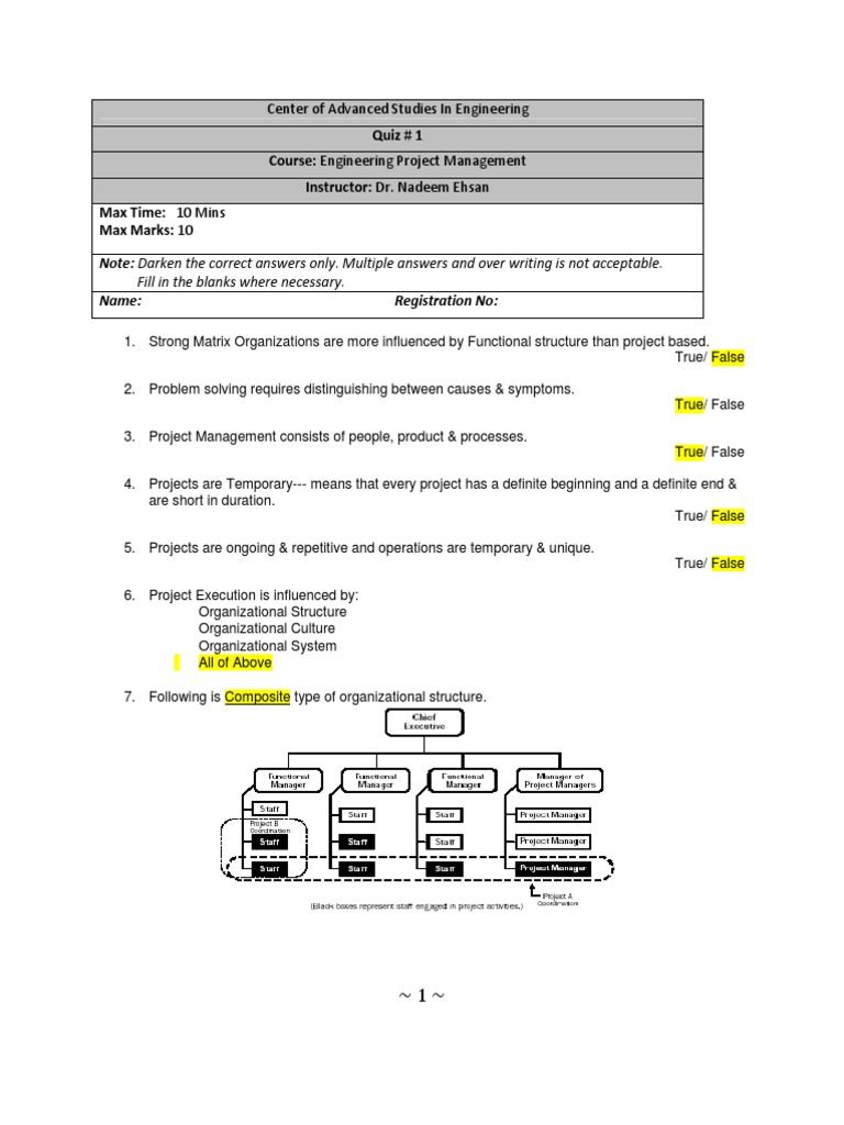 Engineering Project Management Quiz | PDF