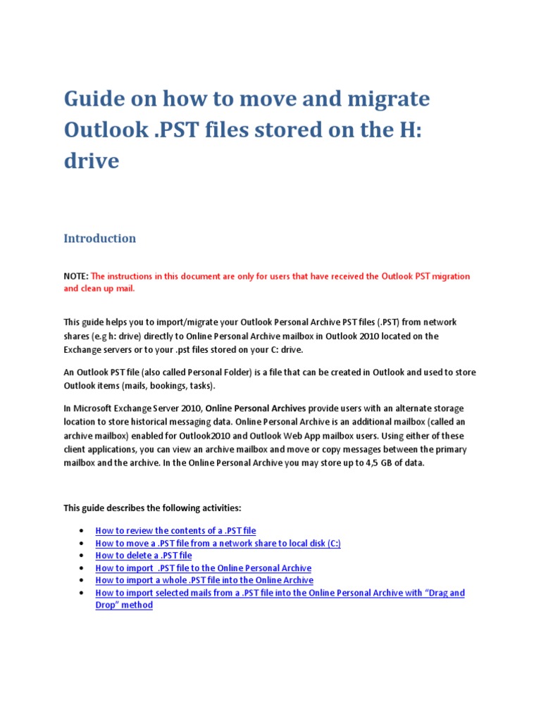 Where is the pst file located in windows 10