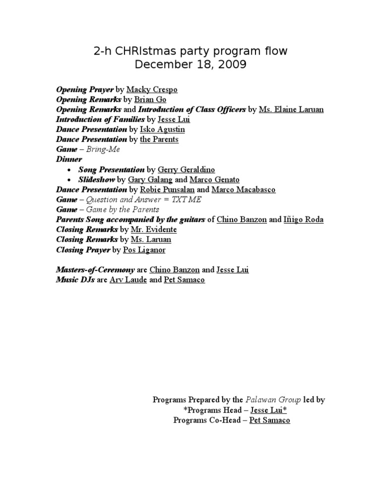 2 h Christmas Party Program Flow