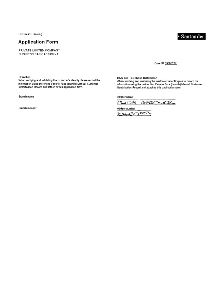 Santander Form 2012 Identity Document Government Information
