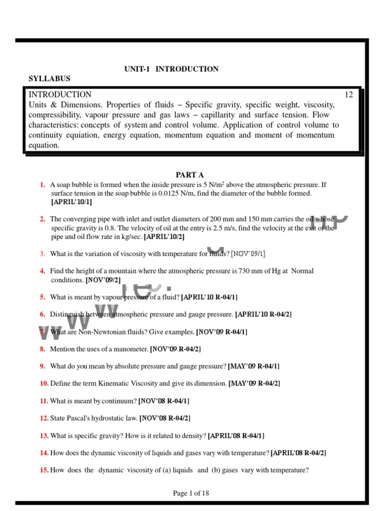 Fluid Mechanics Question Bank | PDF | Boundary Layer | Pressure
