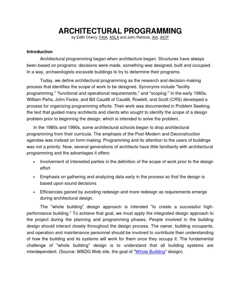 Architectural Programming | PDF | Goal | Design