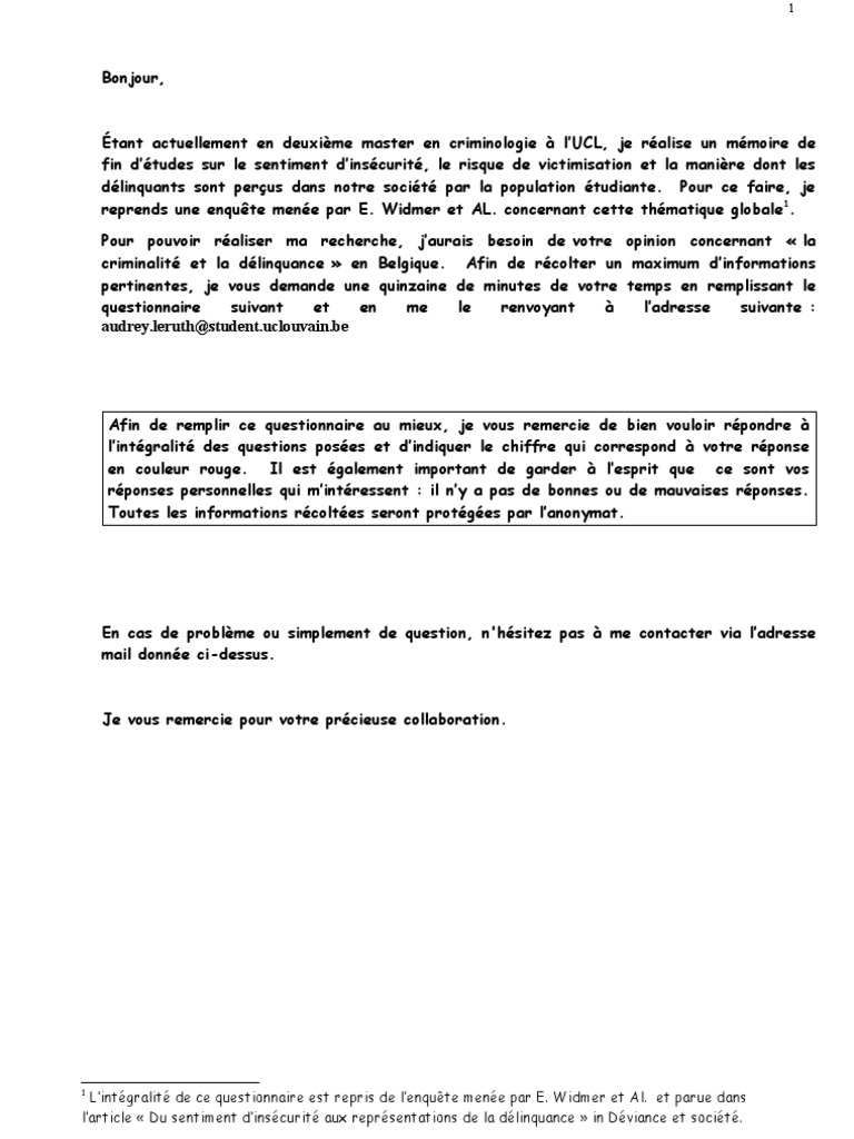 questionnaire mémoire  Prison  Viol
