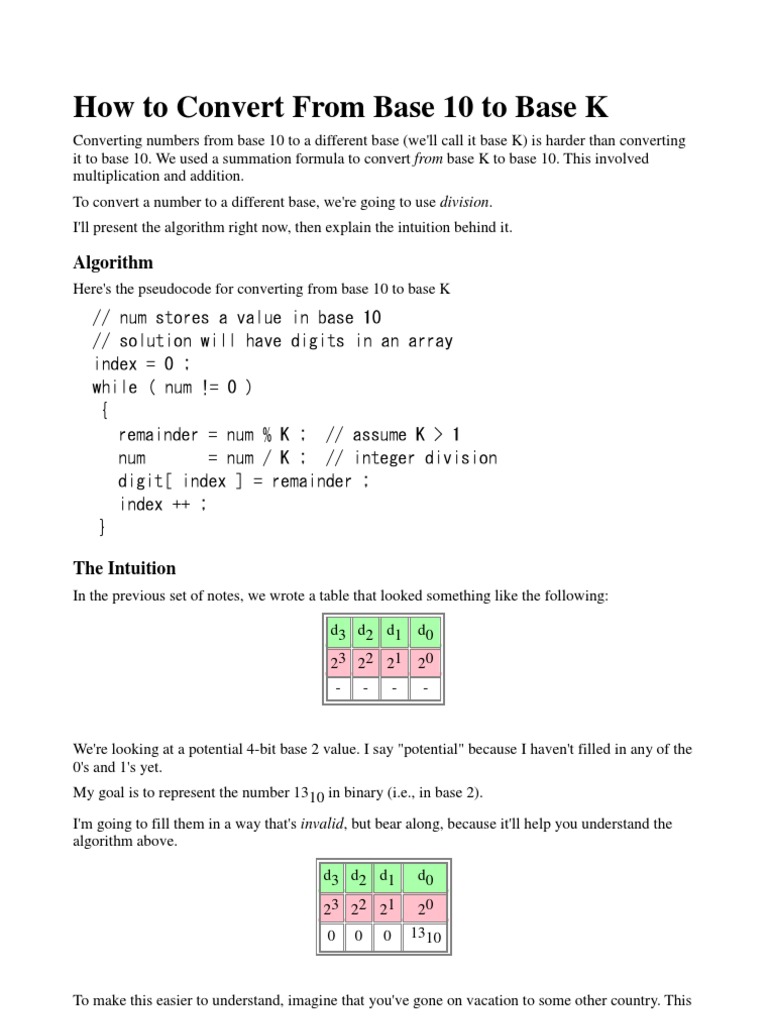 How To Convert From Base 10 To Base K PDF | PDF | Array Data Structure ...