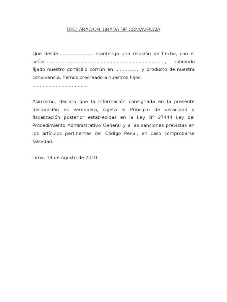 Declaracion Jurada de Convivencia