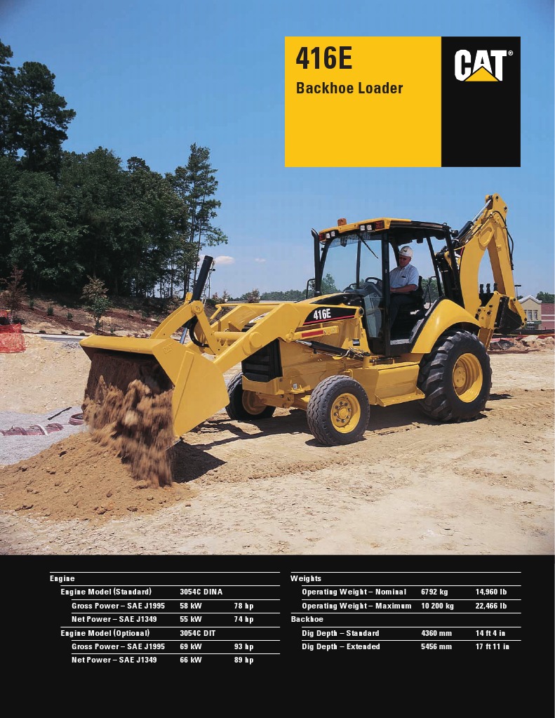 Caterpillar 416E Backhoe Loader Specification PDF Loader (Equipment