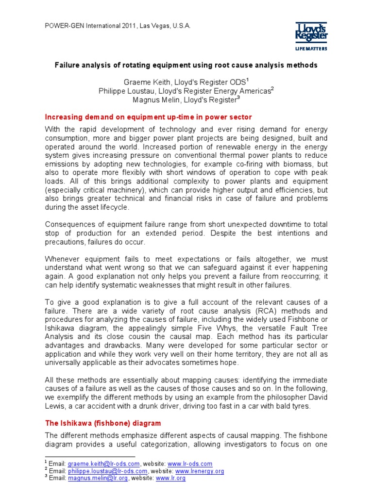 Root Cause Analysis of Equipment Failures | PDF