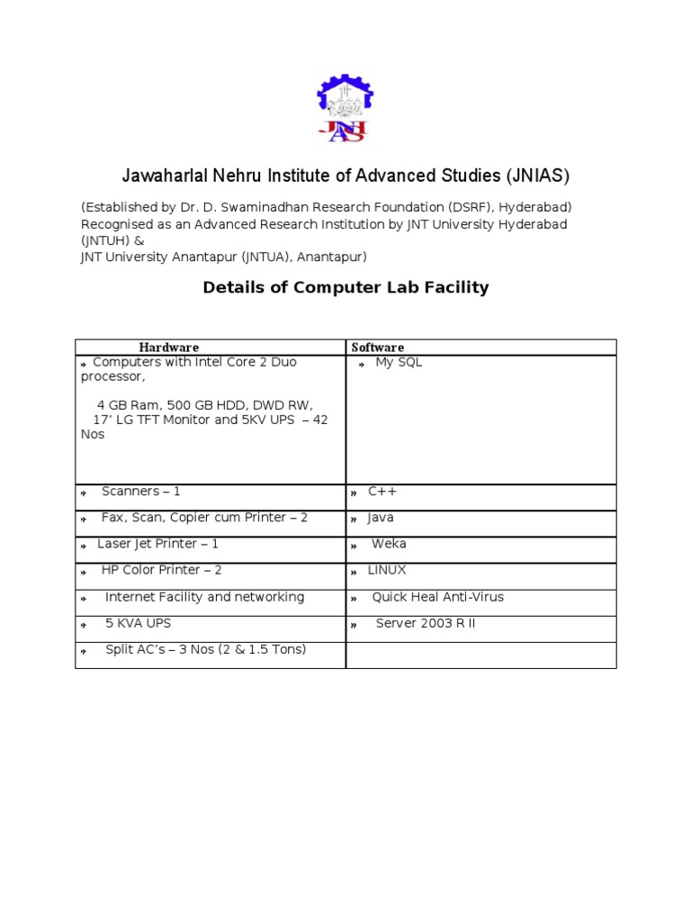 JNIAS Computer Lab Facilities Overview | PDF | Computers