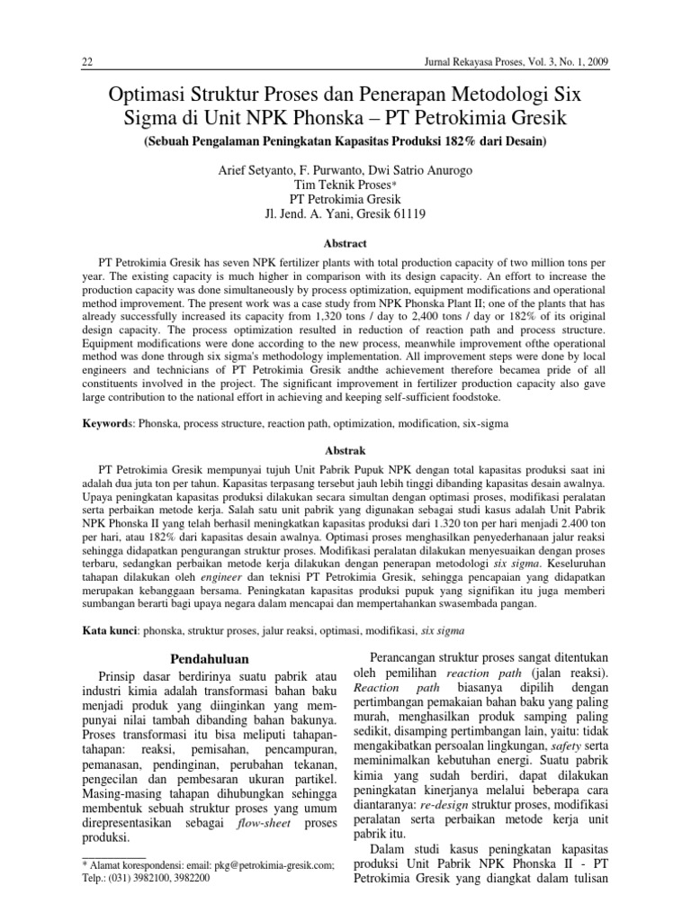 Six Sigma Process Optimization in NPK Production | PDF