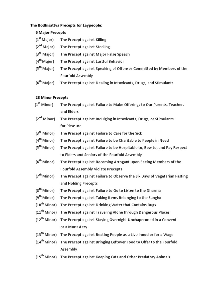 The Bodhisattva Precepts For Laypeople - English | PDF | Bodhisattva ...