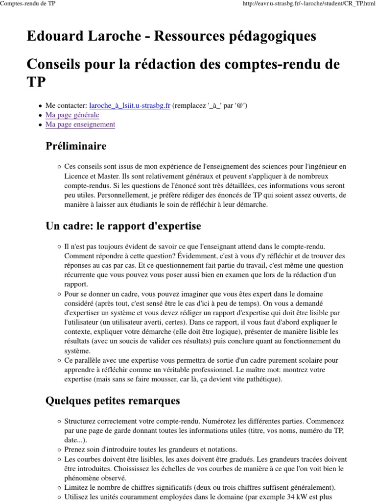 Conseils pour rédiger un compte rendu TP | PDF | Science | Baccalauréat ...