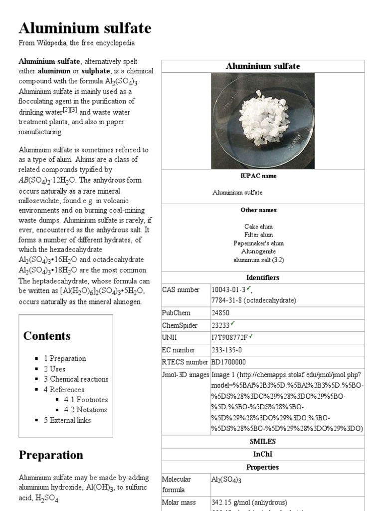 Aluminium Sulfate Wikipedia, The Free Encyclopedia Chemical Substances Chemistry