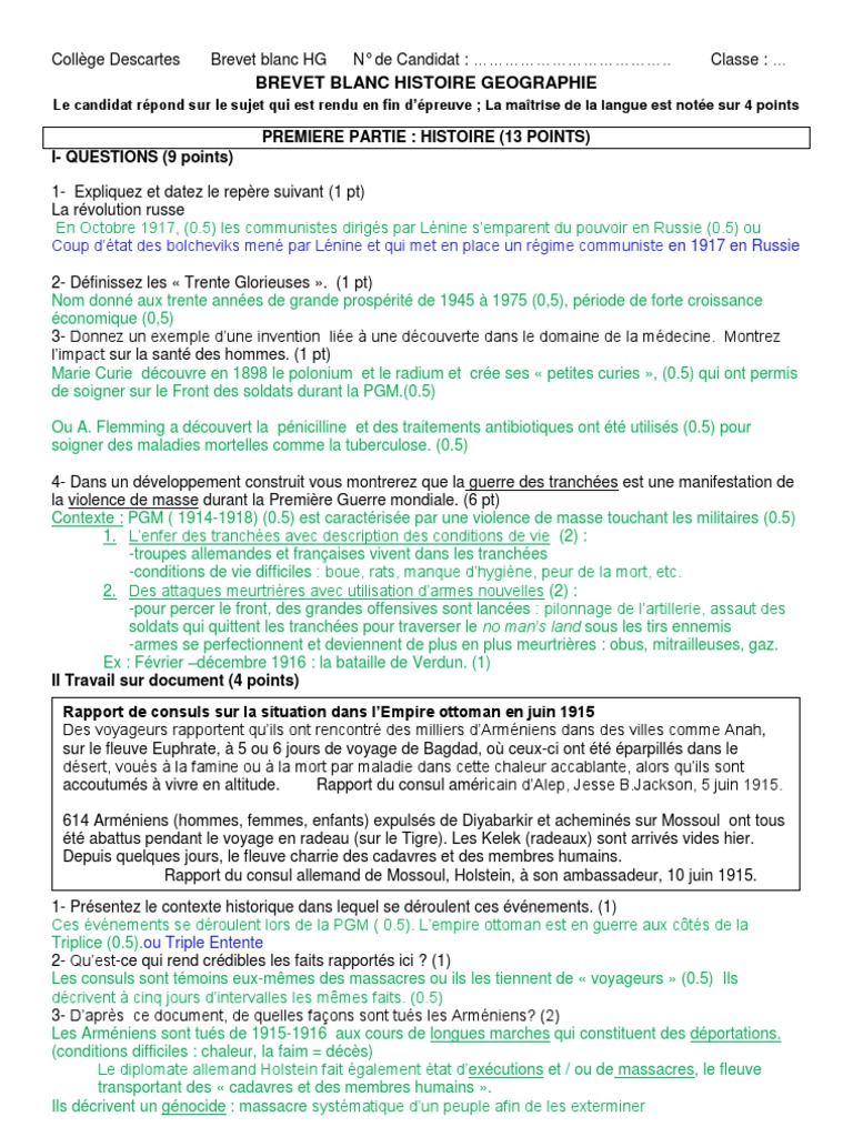 Brevet Blanc Corrige HG Letudiant | Troisième République française | France