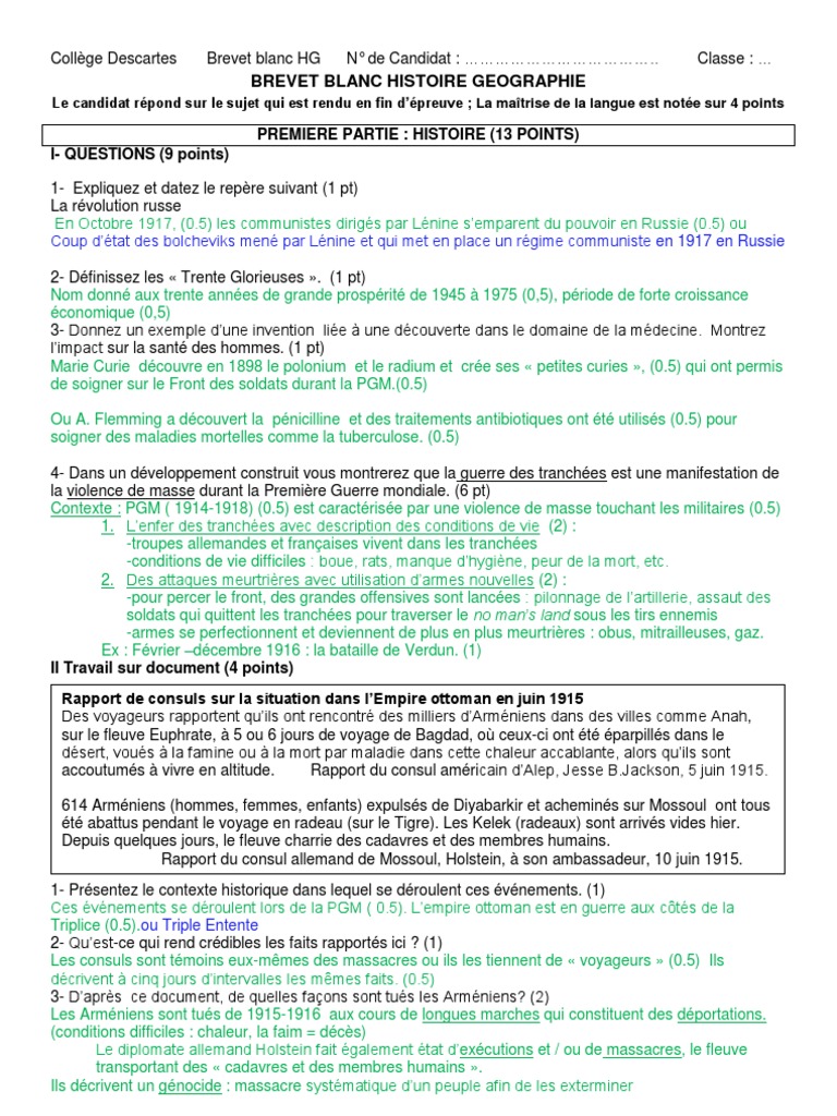 Sujet Brevet Histoire Avec Corrigé Pdf 2022 Brevet Blanc Corrige HG Letudiant | PDF | Troisième République française |  France