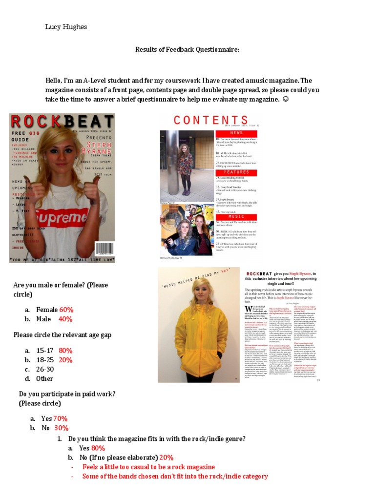 Analysis Feedback Questionnaire For Music Magazine | PDF | Magazines ...