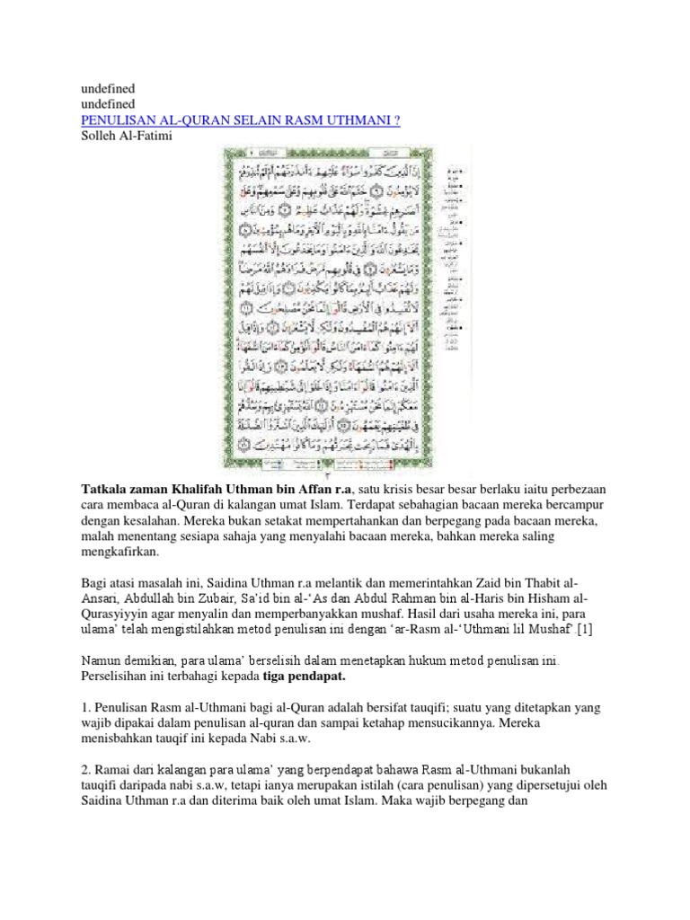 Sejarah dan Metod Rasm Uthmani | PDF | Agama & Spiritualitas