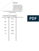 Y Word Sort- Parent Guide