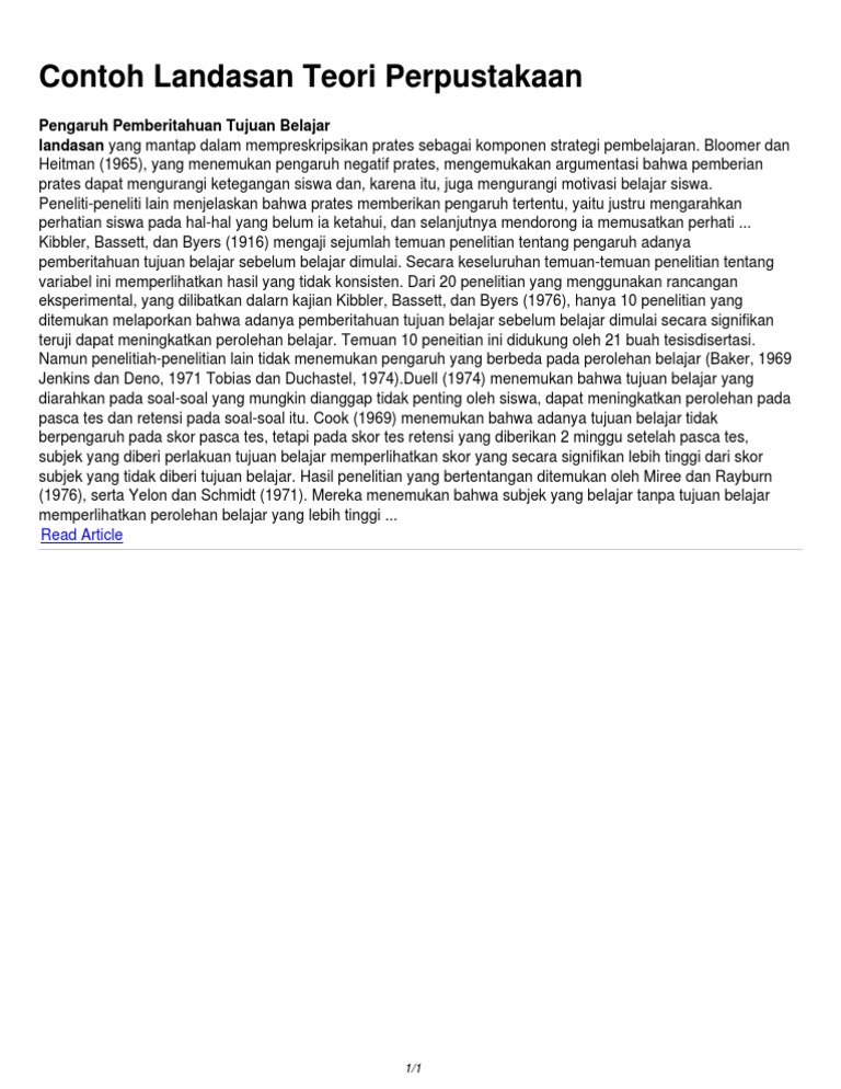 Contoh Landasan Teori Perpustakaan