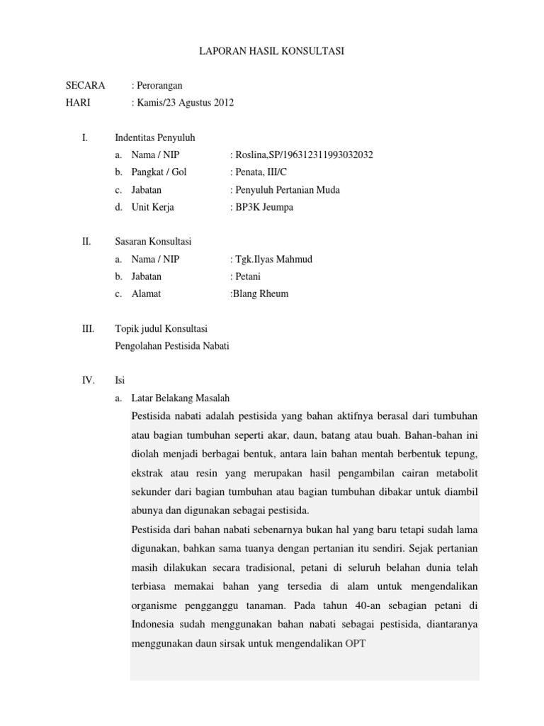 Laporan Hasil Konsultasi