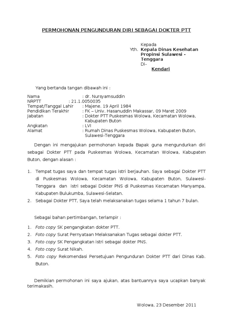 Contoh Surat Permohonan Mengundurkan Diri