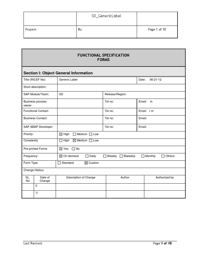 in sap sample document Sample Specification SAP SD  Specification Function